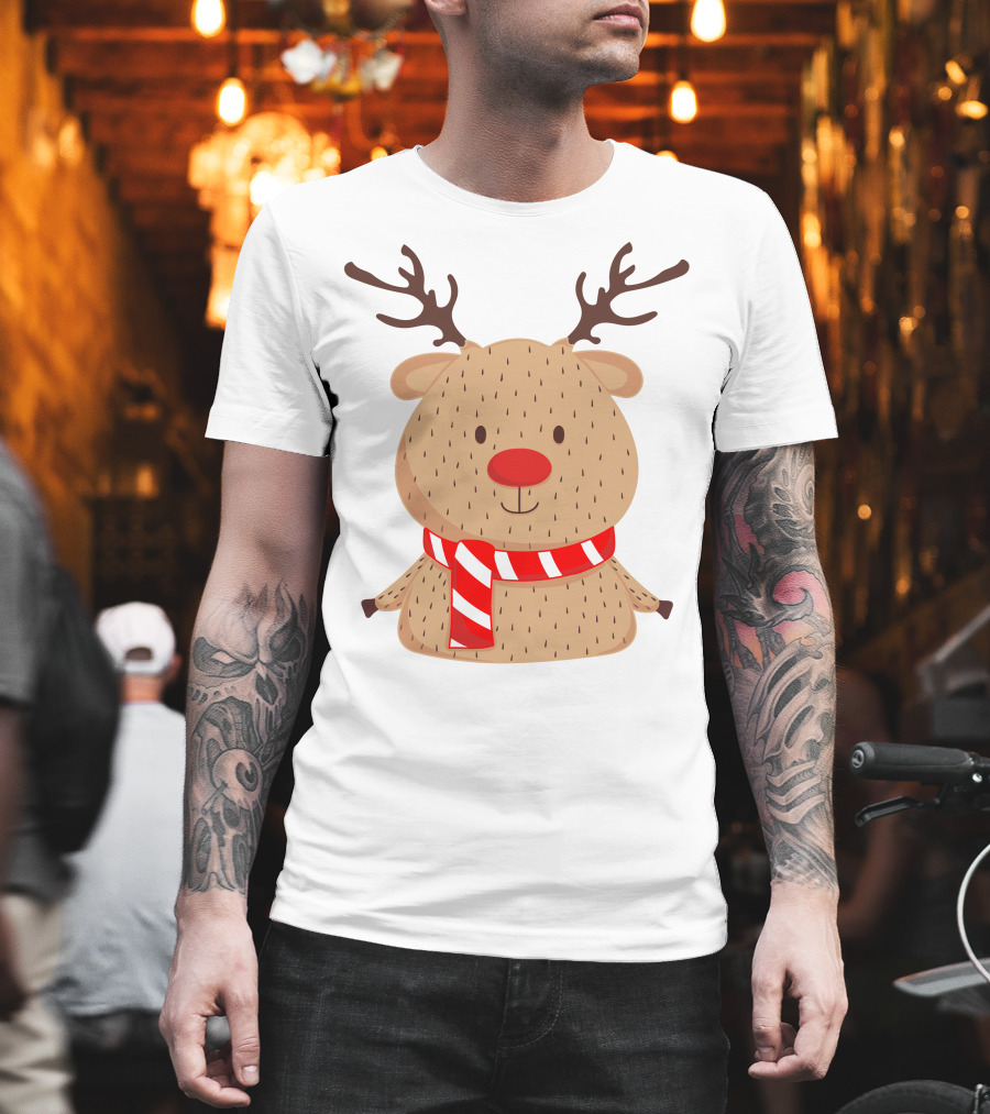 Baby Reindeer In Festive Winter Scarf T-Shirt
