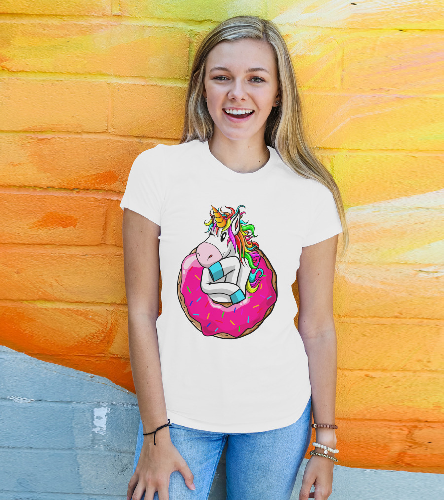 Baby Unicorn Inside Pink Sprinkled Donut T-Shirt