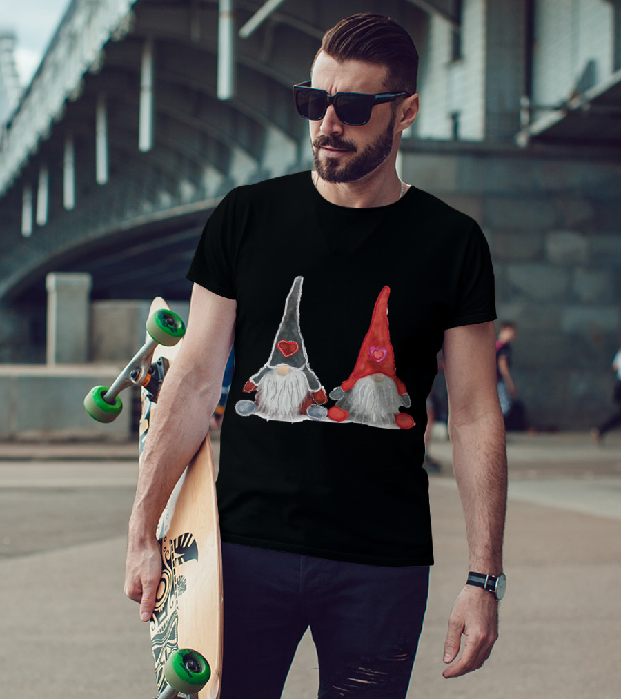 Watercolor Christmas Gnomes With Hearts T-Shirt