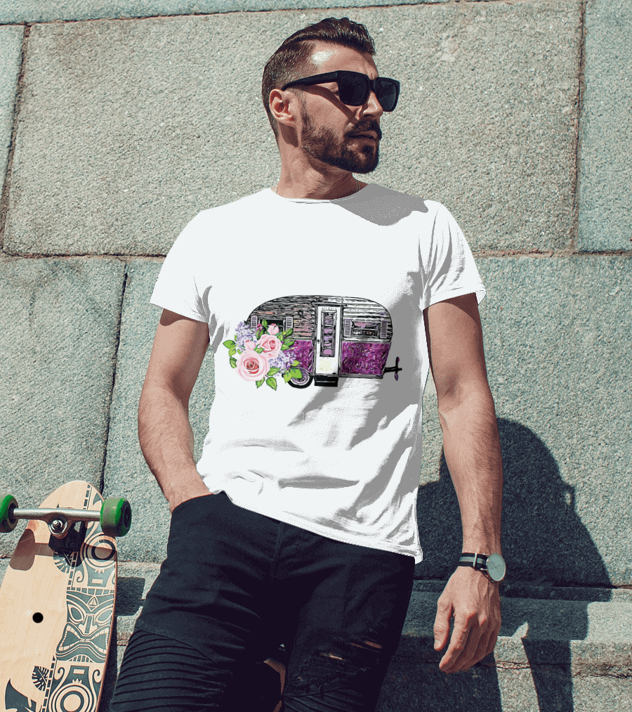 Flower Camping Car With Floral Vintage Caravan T-Shirt