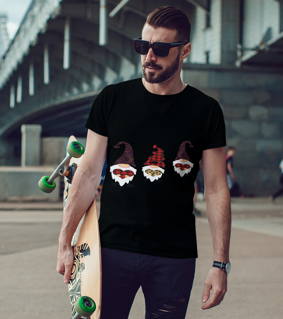 Valentine's Day Love Gnomes With Plaid And Leopard Hearts T-Shirt