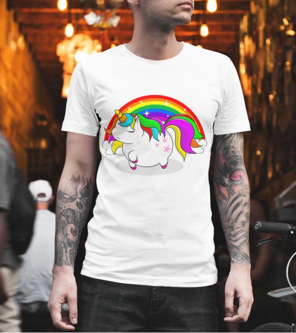 Cute Fat Unicorn with Rainbow Mane and Stars T-Shirt Cute Fat Unicorn with Rainbow Mane and Stars T-Shirt