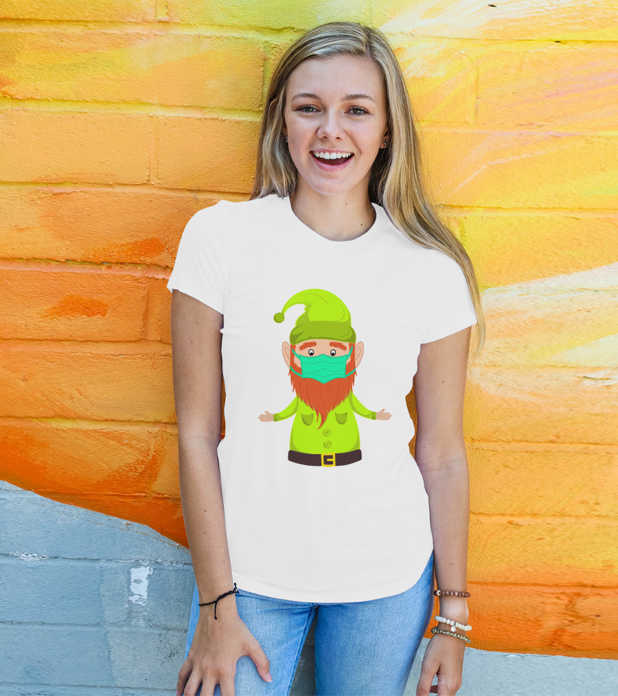 Gnome With Green Hat Wearing Face Mask T-Shirt