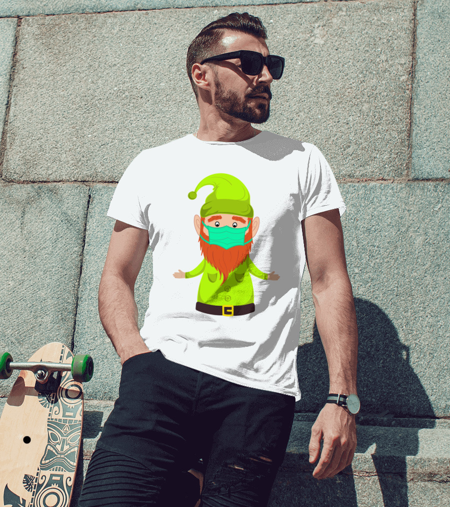 Gnome With Green Hat Wearing Face Mask T-Shirt