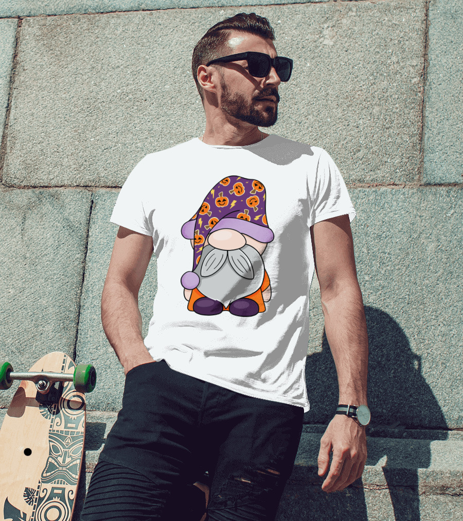 Fantastic Gnome Halloween Pumpkin Pattern Hat And Costume T-Shirt