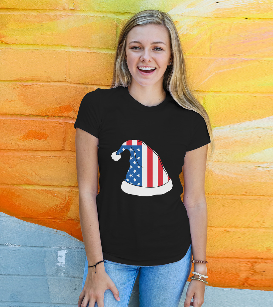 USA Flag Santa Hat Christmas Hat T-Shirt