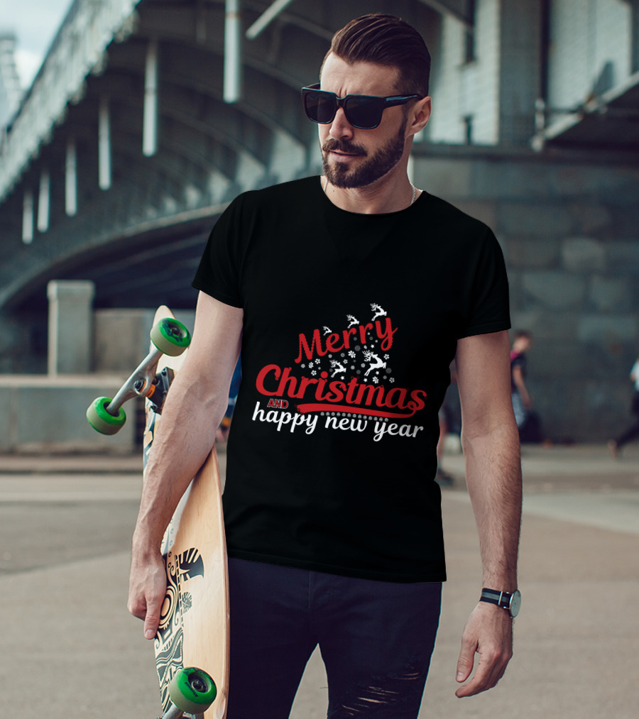 Merry Christmas And Happy New Year Reindeer Snowflakes T-Shirt