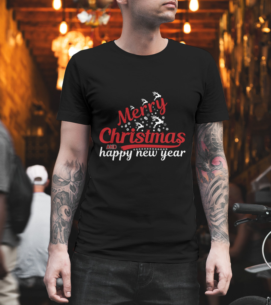 Merry Christmas And Happy New Year Reindeer Snowflakes T-Shirt