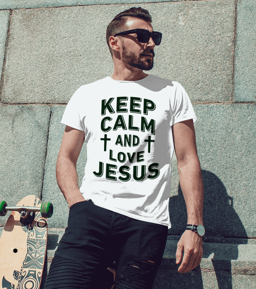 Keep Calm And Love Jesus With Cross Symbols T-Shirt