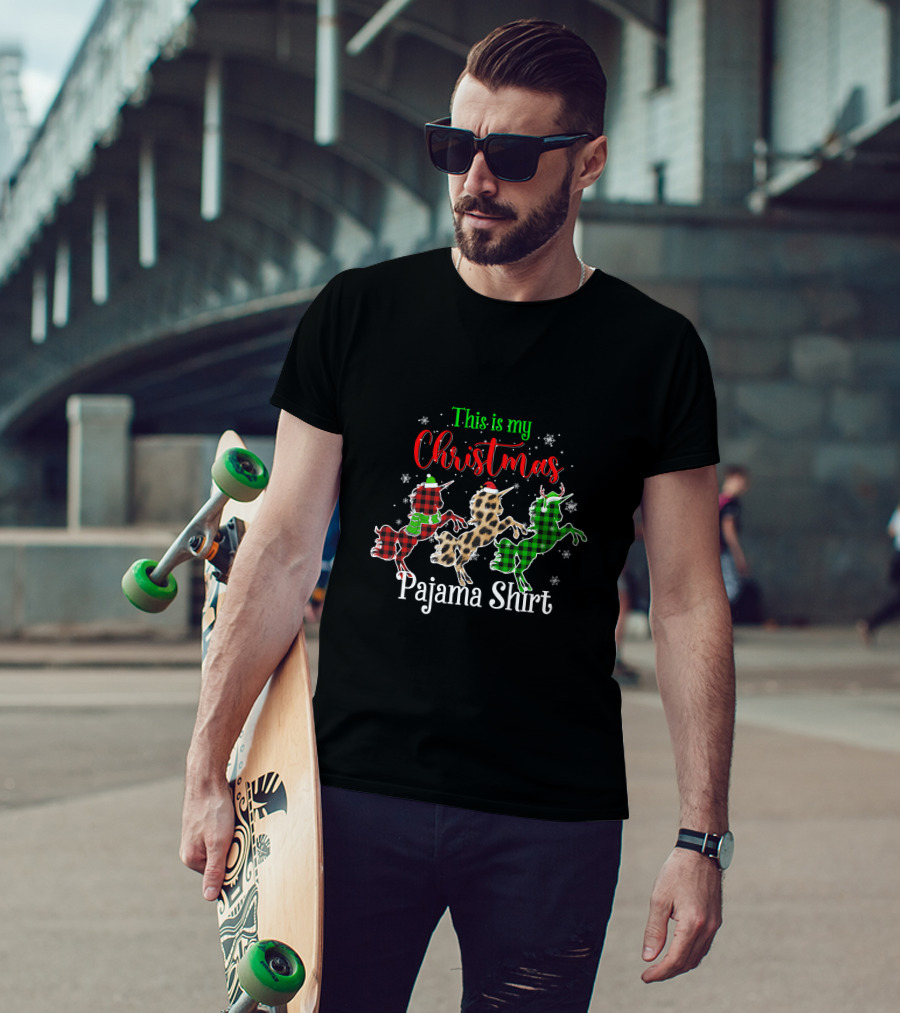 This Is My Christmas Pajama Shirt Unicorn Snowflakes Plaid Leopard T-Shirt