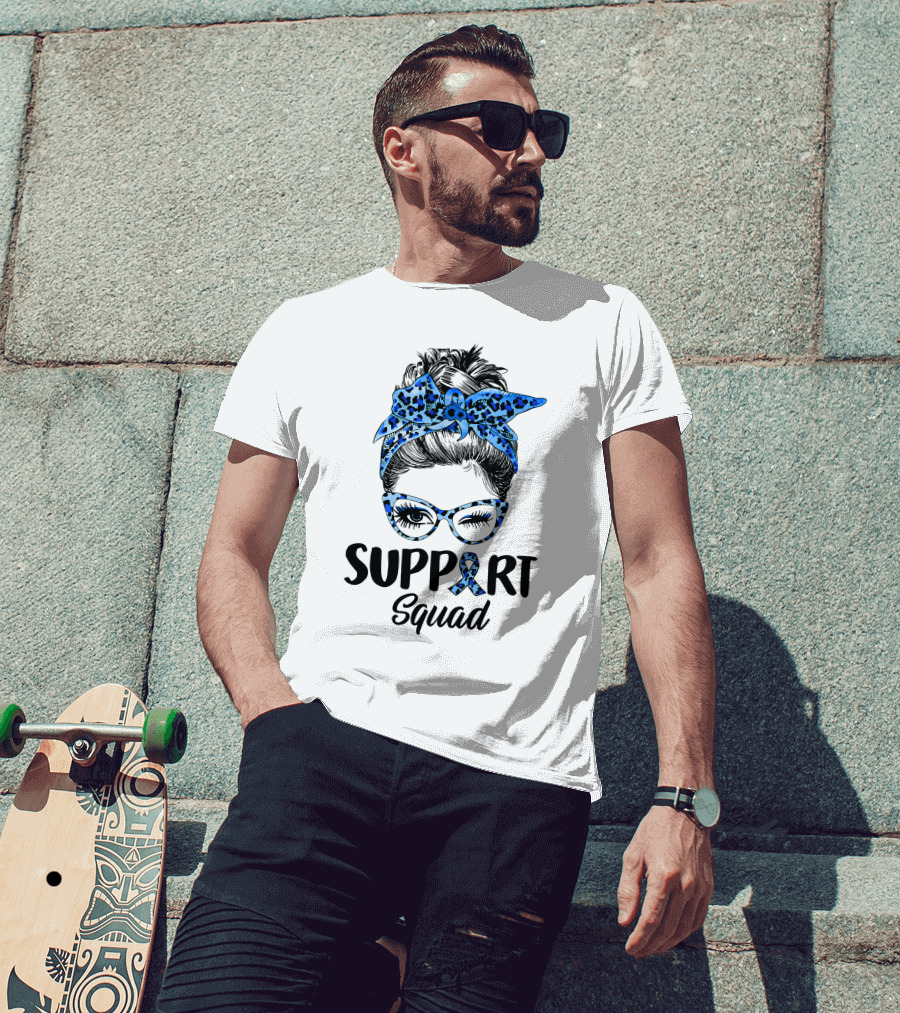 Messy Bun Support Squad Diabetes Awareness Ribbon Glasses And Bandana T-Shirt