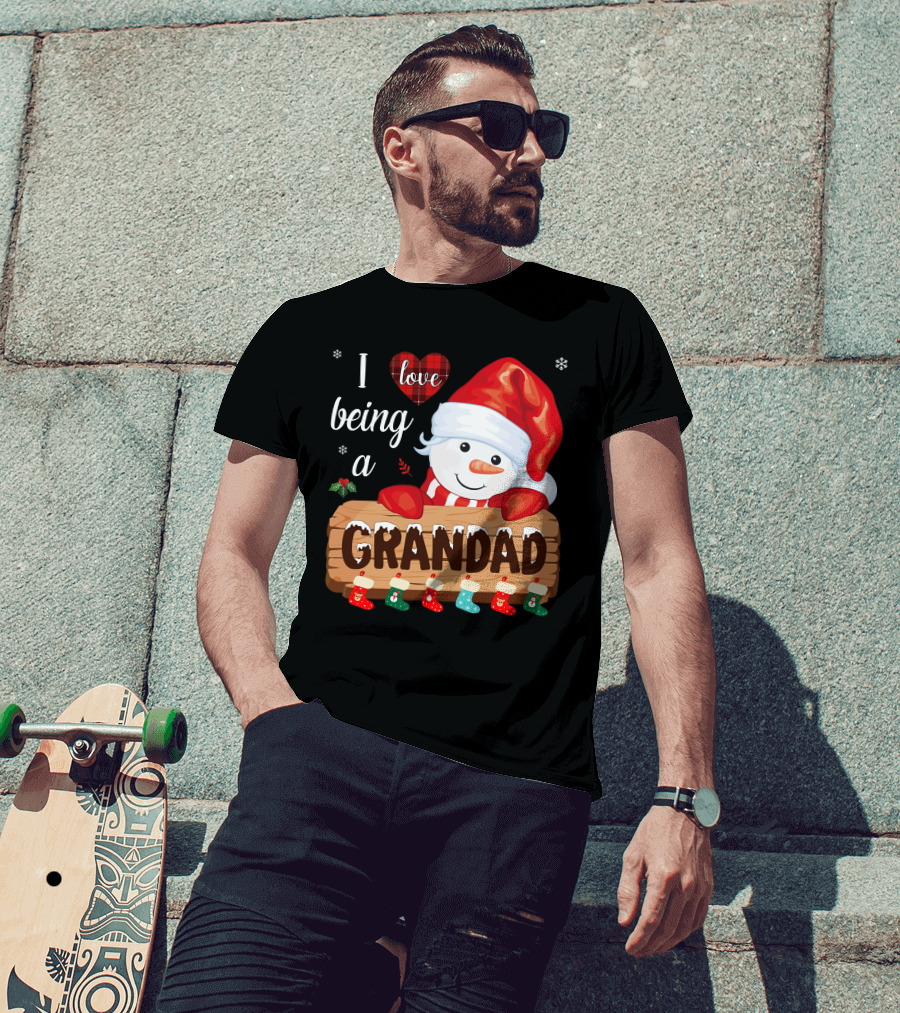 I Love Being A Grandad Snowman Festive Holiday T-Shirt