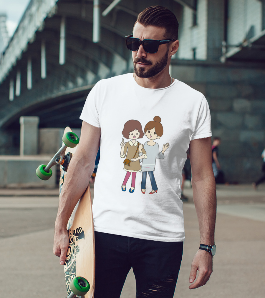 Happy Best Friends Cute Cartoon Style Duo With Bag T-Shirt