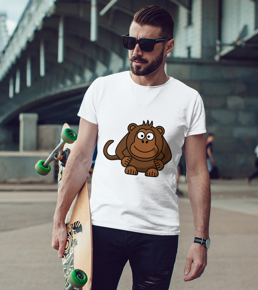 Cartoon Monkey Illustration Brown Playful Character T-Shirt