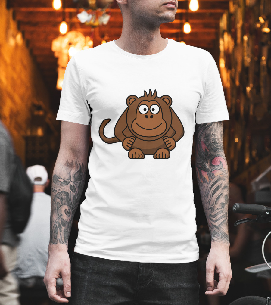 Cartoon Monkey Illustration Brown Playful Character T-Shirt