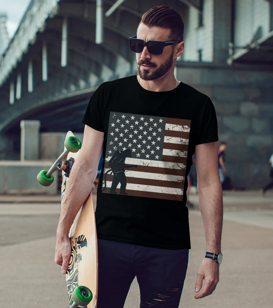 Fireman Silhouette Distressed American Flag T-Shirt