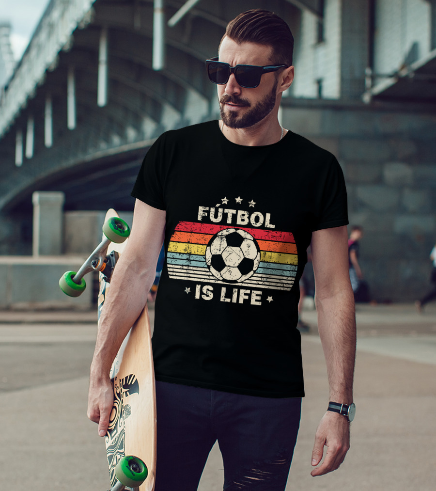 Fútbol Is Life Retro Soccer Ball Stripe Stars T-Shirt