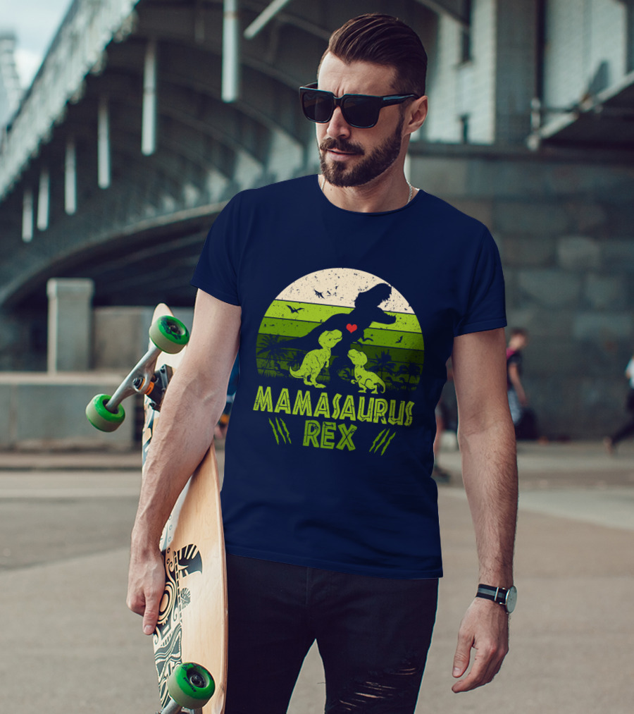 Kid Dinosaur Love For MamaSaurus Rex With Green Jungle Scene And Heart T-Shirt