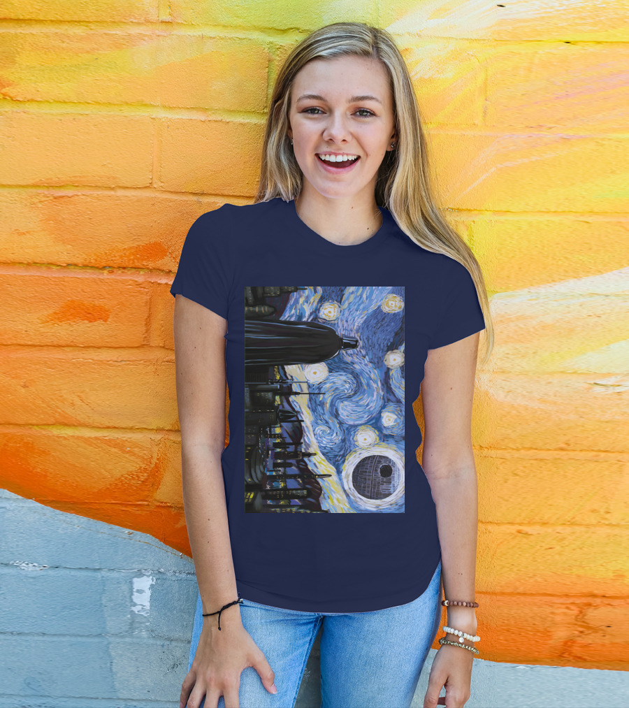 Darth Vader And Death Star In Starry Night T-Shirt