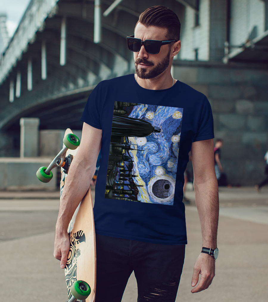 Darth Vader And Death Star In Starry Night T-Shirt
