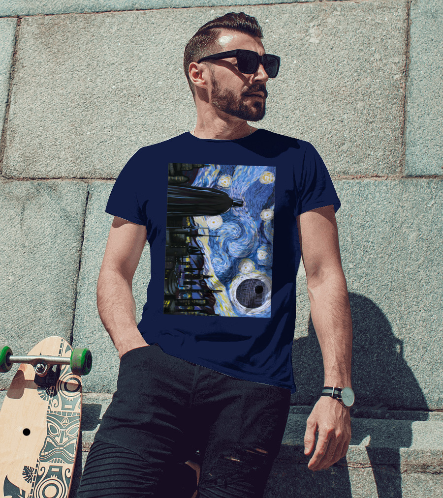 Darth Vader And Death Star In Starry Night T-Shirt