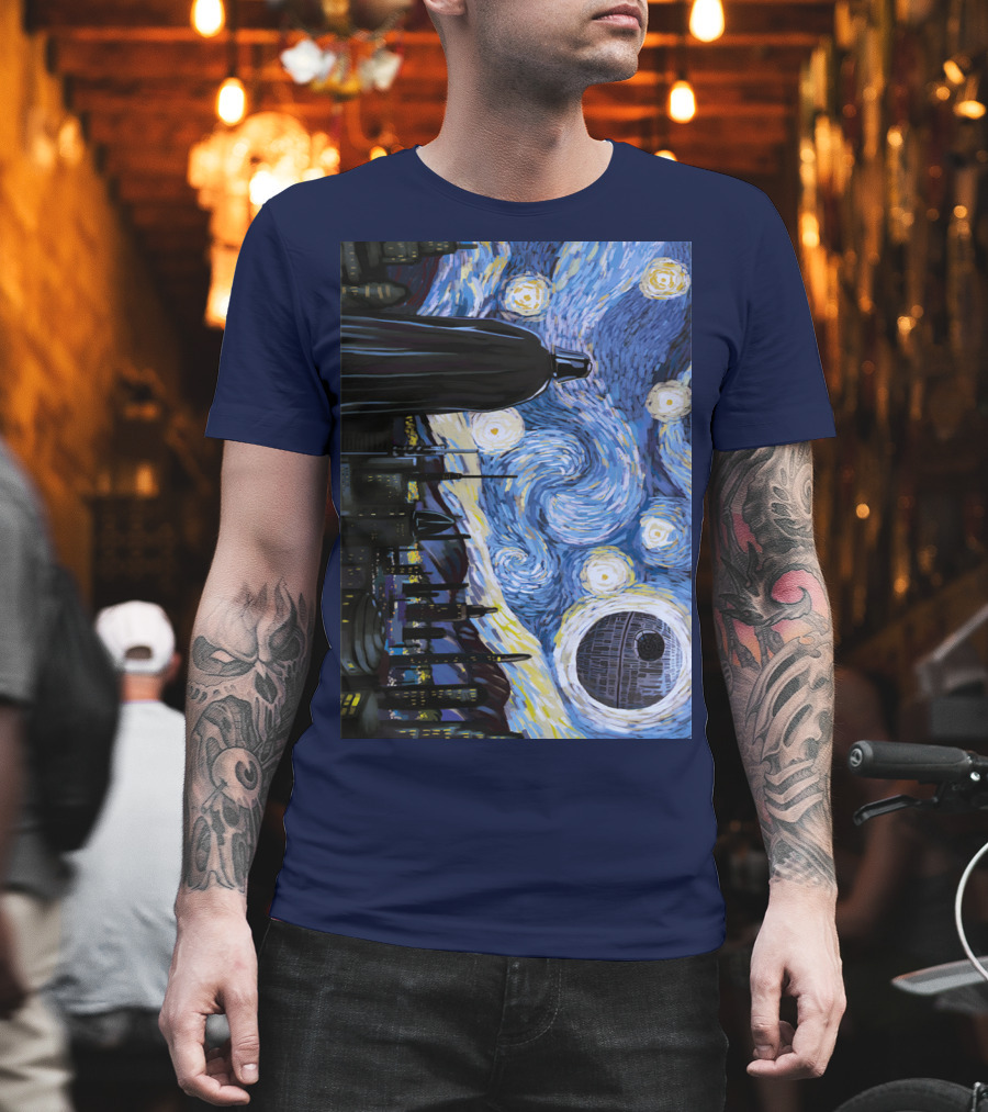 Darth Vader And Death Star In Starry Night T-Shirt