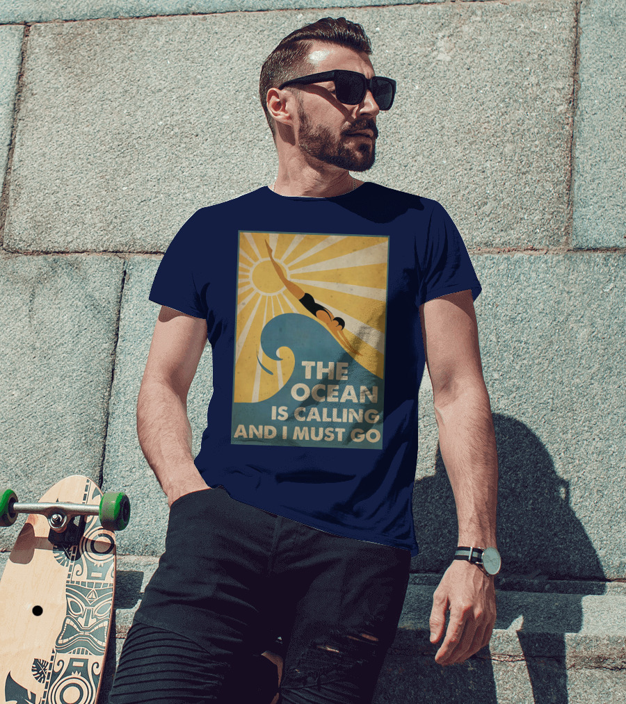 Swimming The Ocean Is Calling And I Must Go Vintage Sun Wave Dive T-Shirt