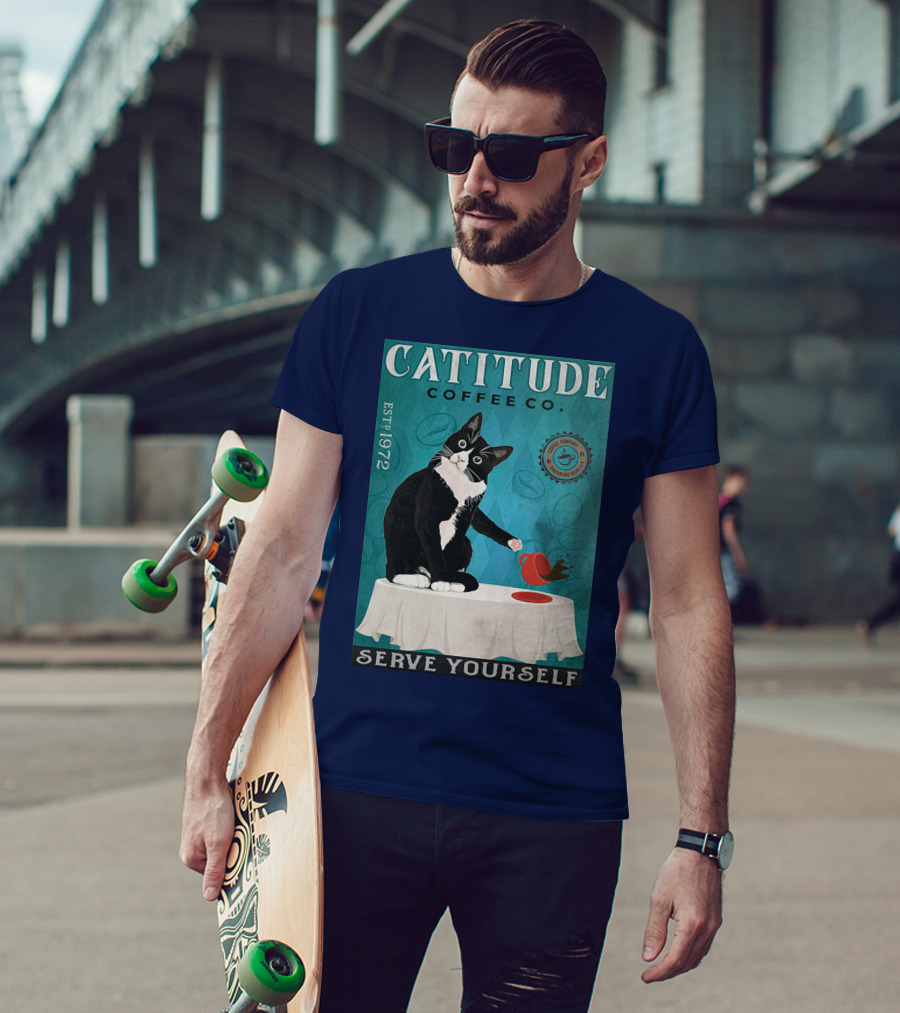 Cattitude Coffee Co Serve Yourself Cat Premium Coffee EST 1972 T-Shirt