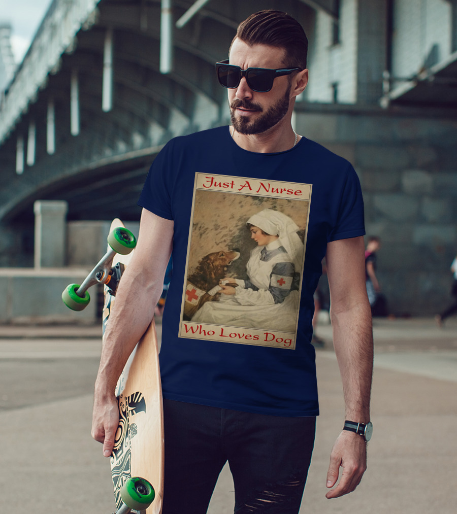 Just A Nurse Who Loves Dog With Red Cross And Caring Gesture T-Shirt