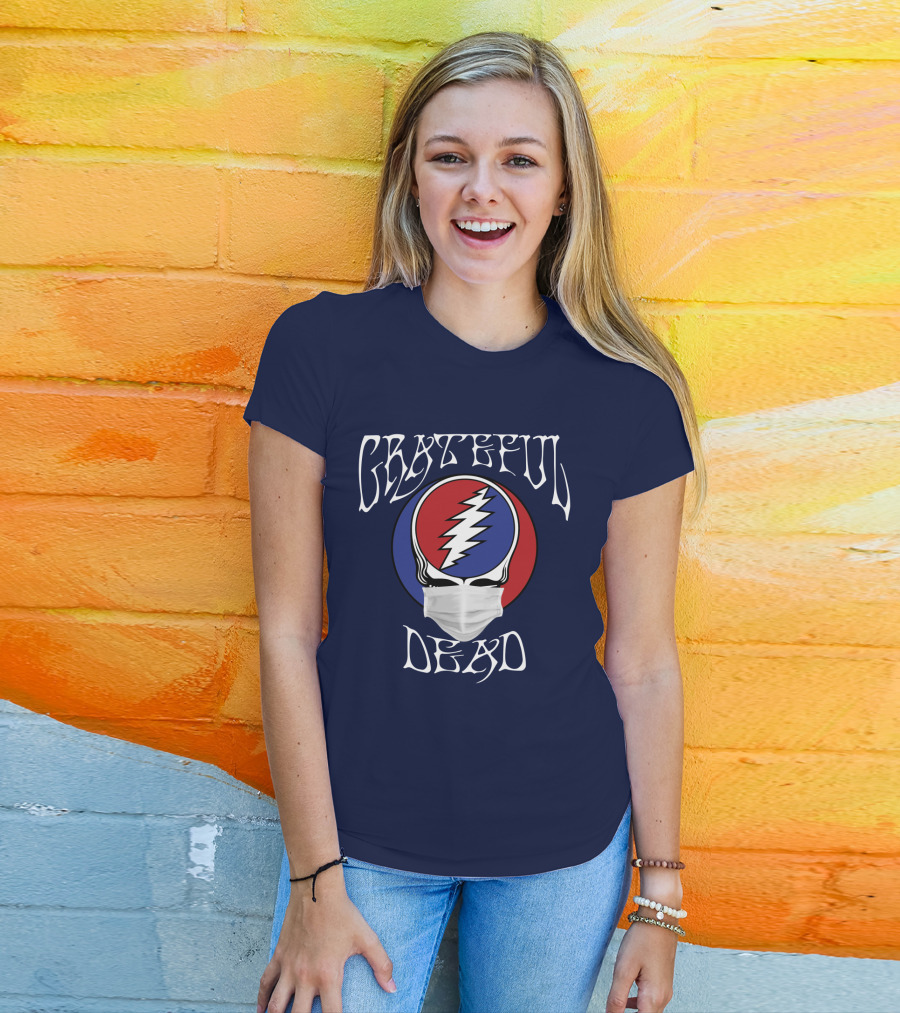 Grateful Dead Steal Your Face Mask Logo With Red And Blue Skull T-Shirt