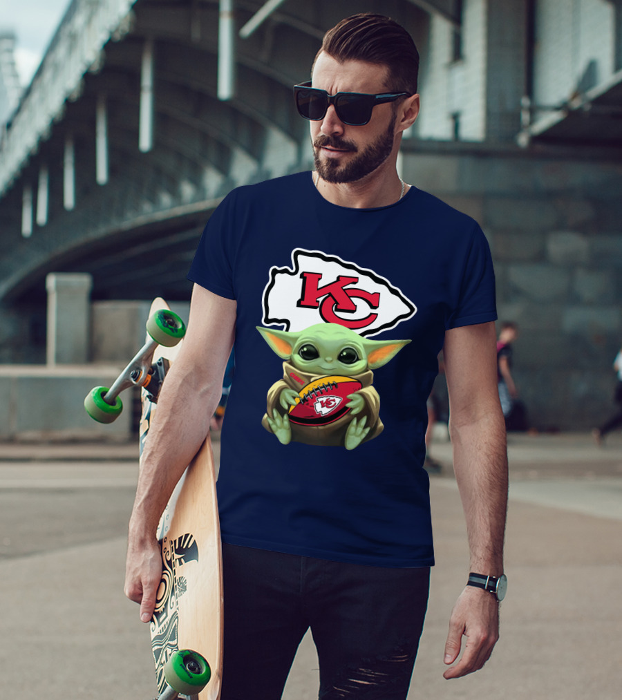 Star Wars The Mandalorian Baby Yoda Kansas City Chiefs Football T-Shirt