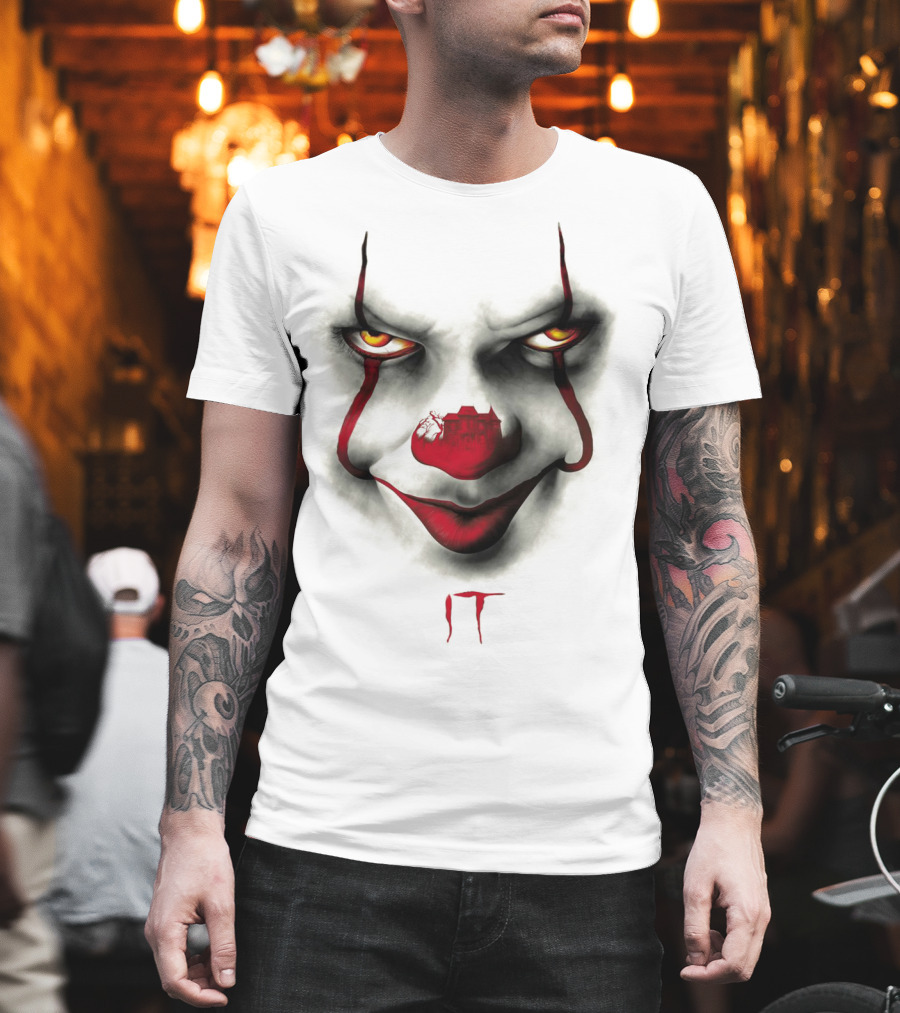 IT Pennywise Evil Clown Face with Scary House Inside Nose T-Shirt