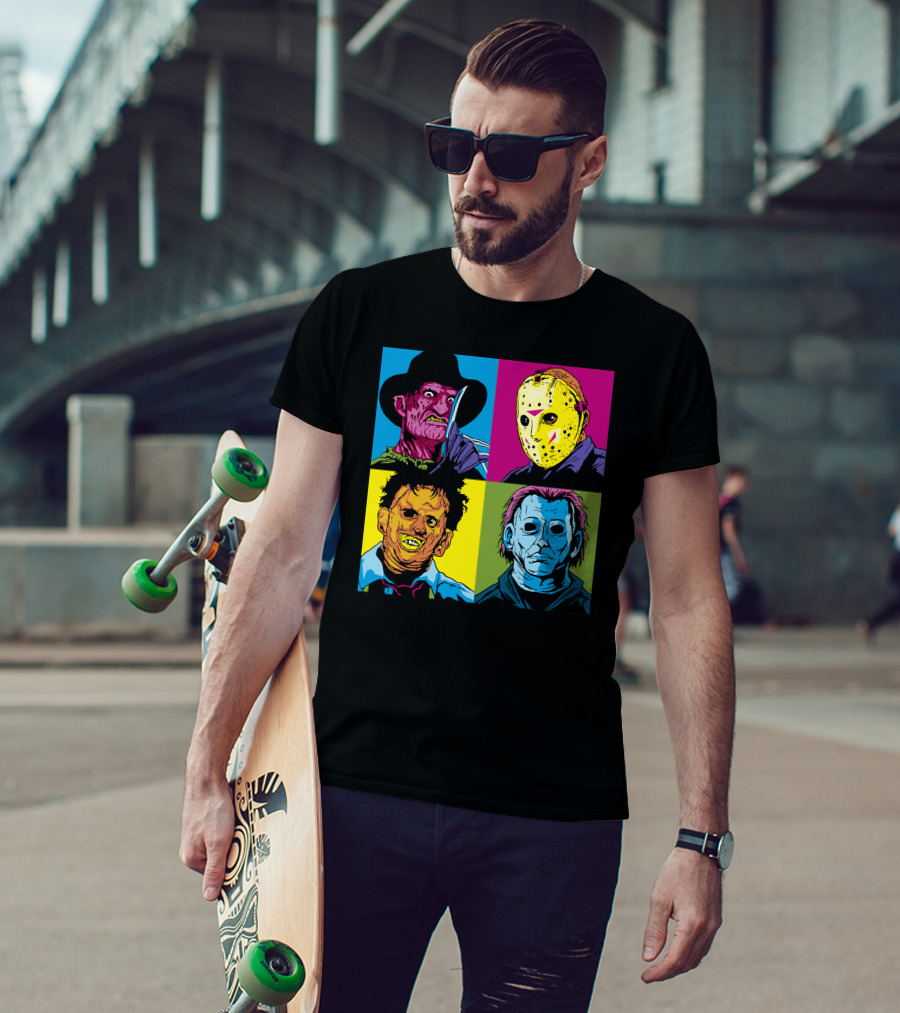 Freddy Jason Leatherface Michael Myers Horror Pop Art 4 Face T-Shirt