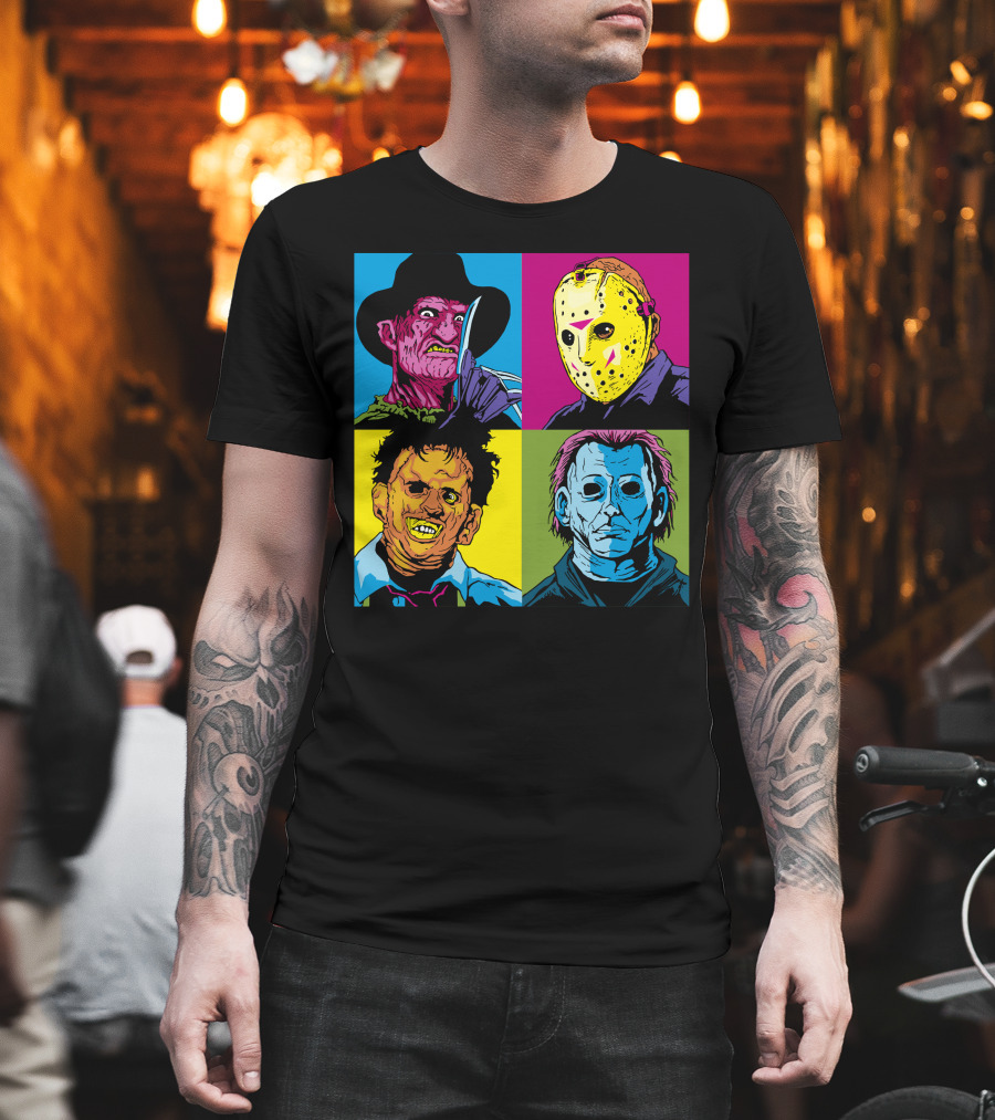 Freddy Jason Leatherface Michael Myers Horror Pop Art 4 Face T-Shirt