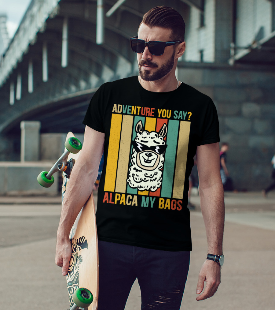 Adventure You Say Alpaca My Bags Vintage Retro Striped Alpaca T-Shirt