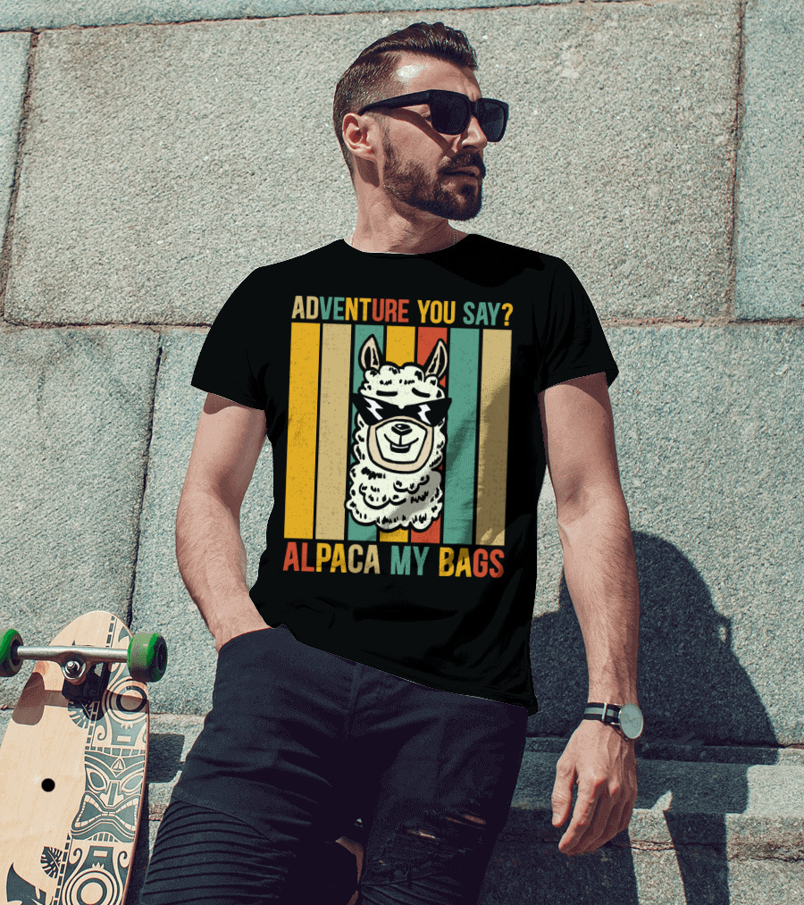 Adventure You Say Alpaca My Bags Vintage Retro Striped Alpaca T-Shirt