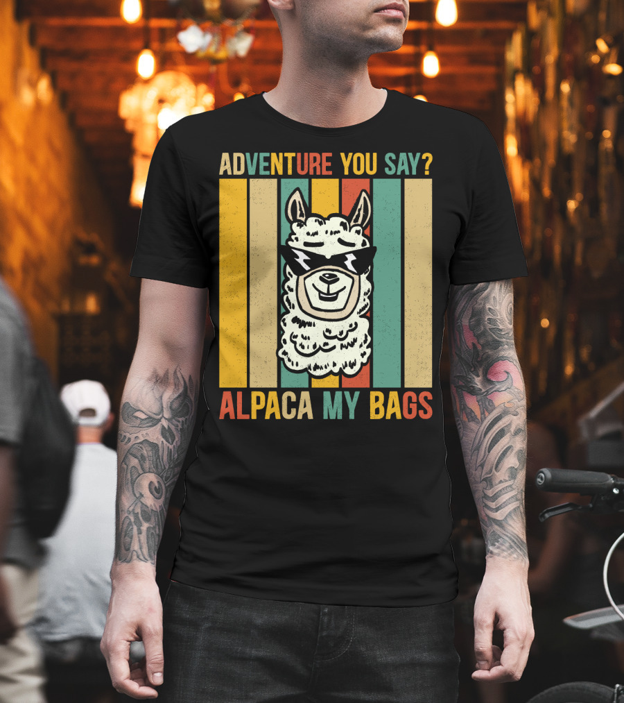 Adventure You Say Alpaca My Bags Vintage Retro Striped Alpaca T-Shirt