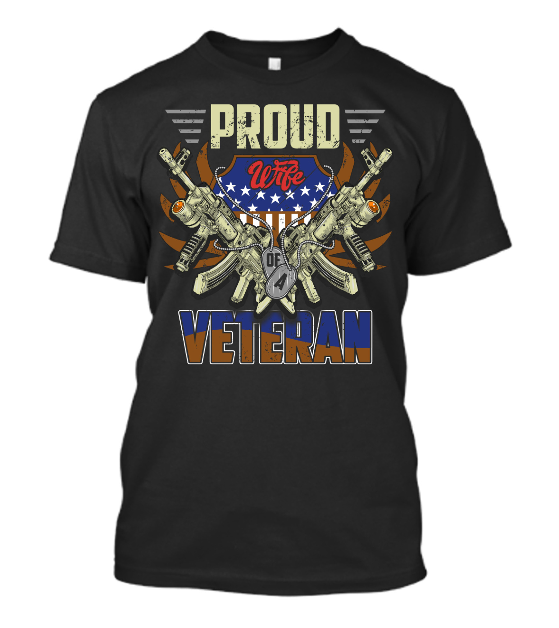 Proud Wife Of A Veteran With Patriotic Shield And Guns T-Shirt