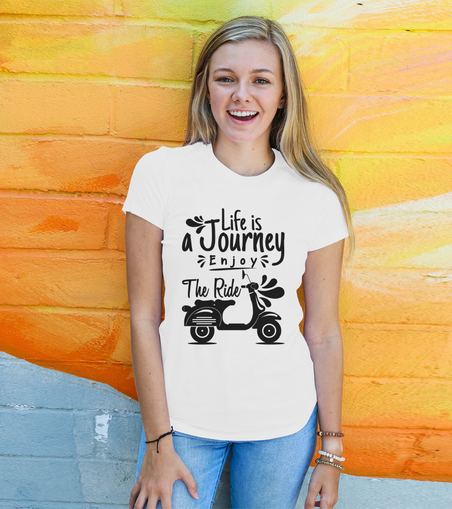 Life Is A Journey Enjoy The Ride Vespa Scooter Motif T-Shirt