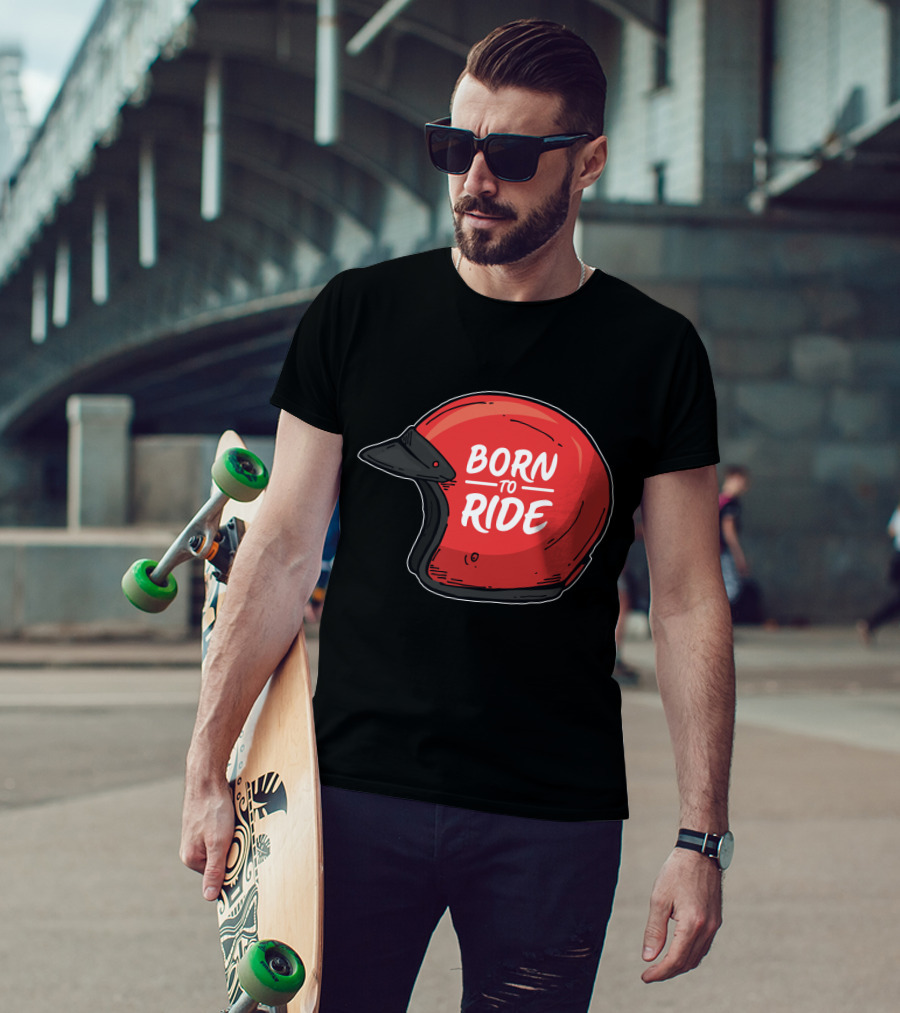 Born To Ride Retro Red Motorcycle Helmet T-Shirt