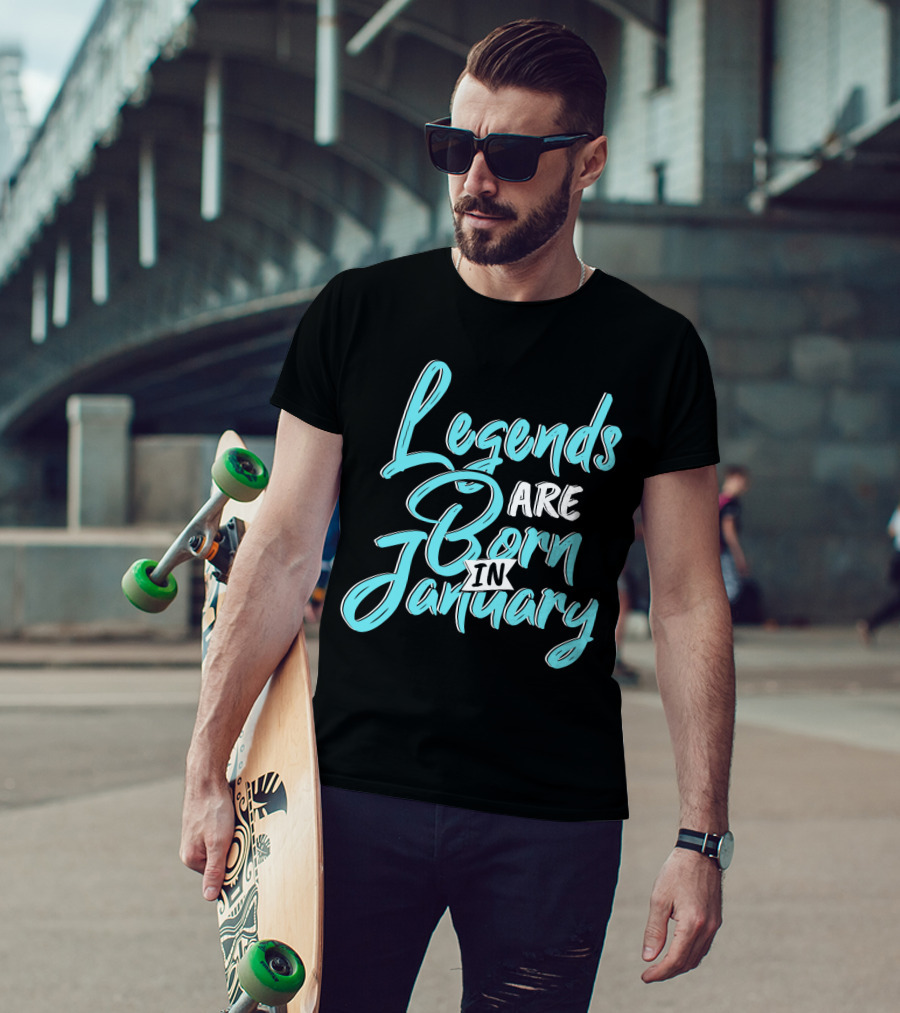 Legends Are Born In January Aquatic Blue Script T-Shirt