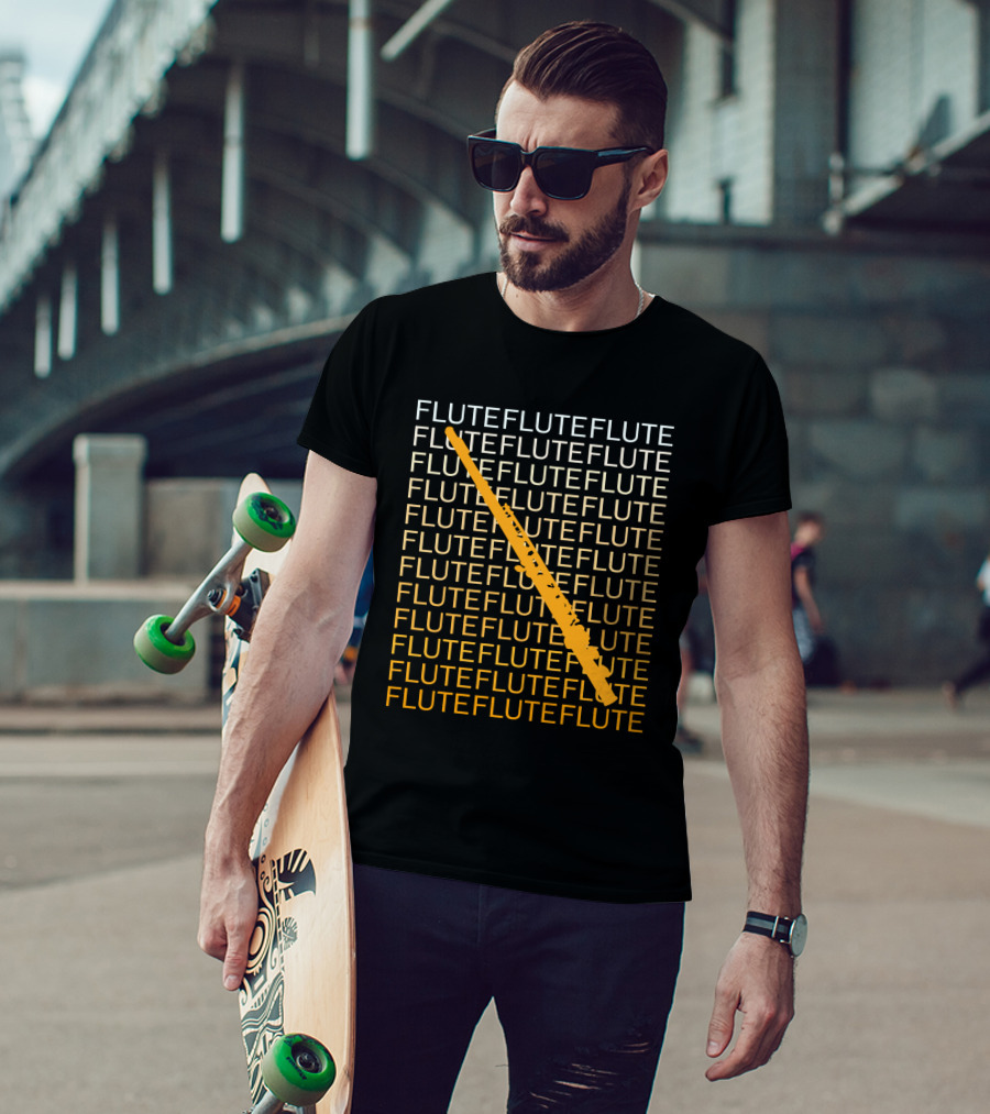 Flute Repeated Pattern With Diagonal Yellow Instrument T-Shirt