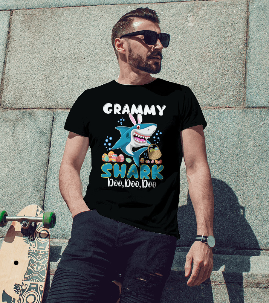 Grammy Shark Doo Doo Doo Bunny Ear Easter Egg Hunt T-Shirt