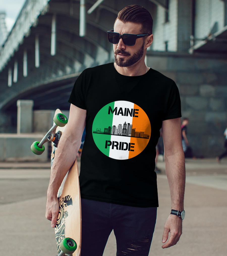 Maine Pride City Skyline With Irish Flag Colors Maine T-Shirt