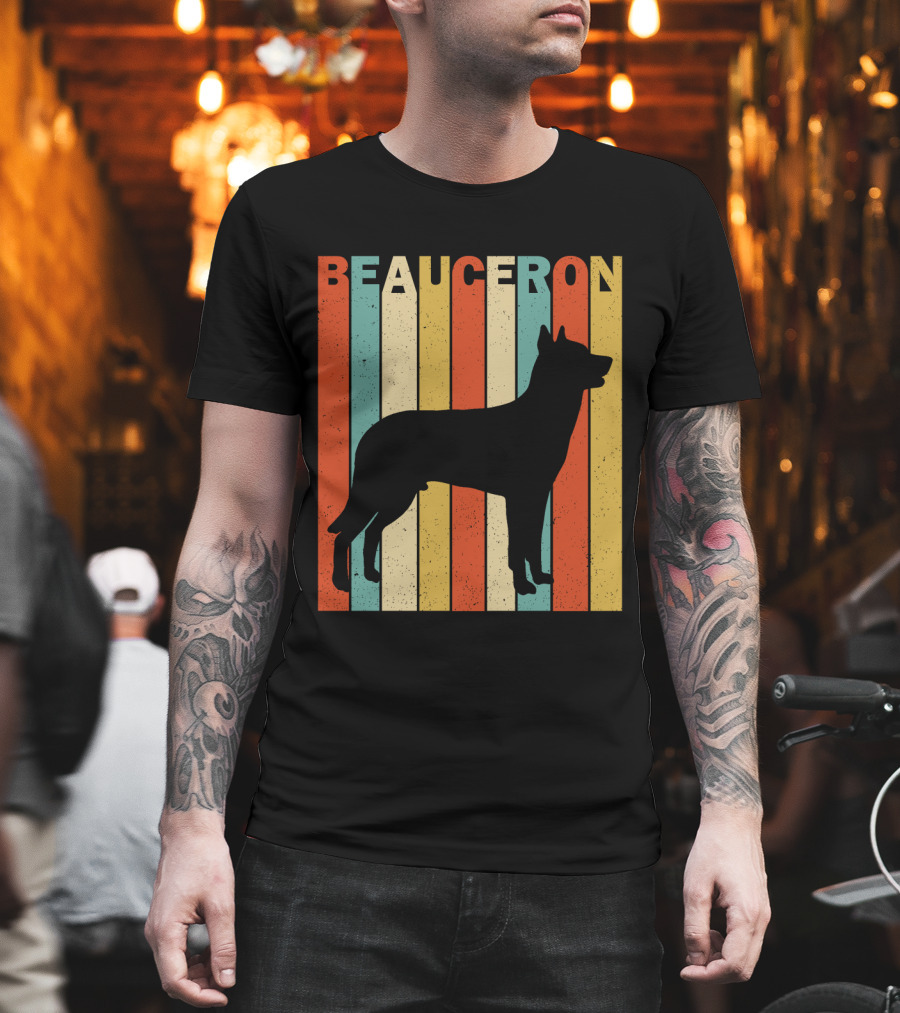 Beauceron Retro Silhouette Vertical Stripes T-Shirt
