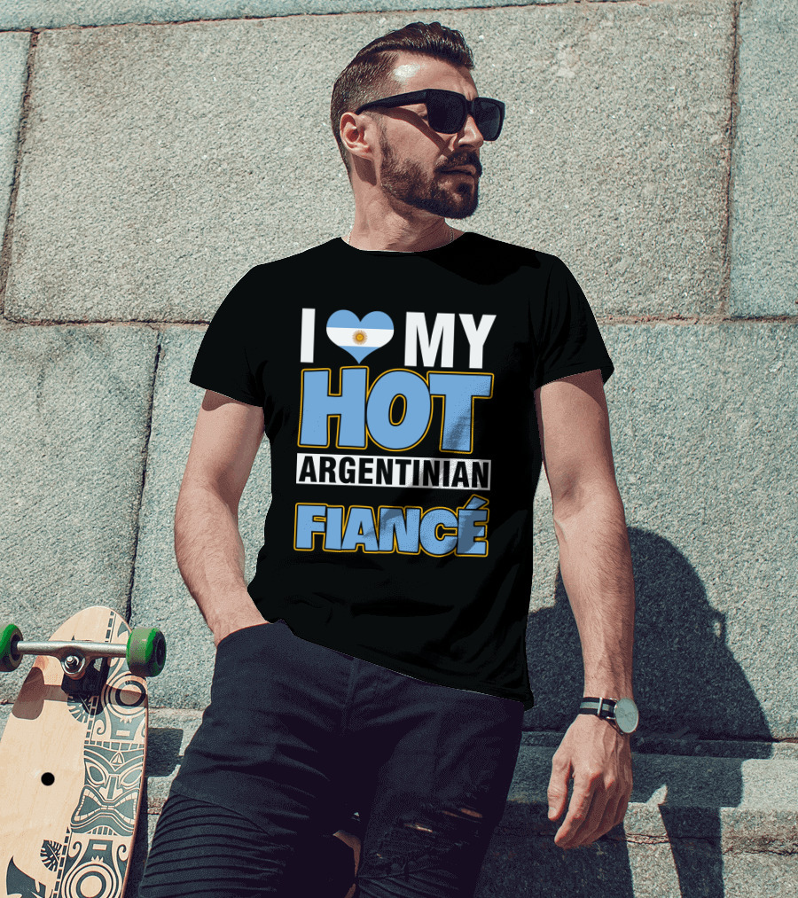 I Love My Hot Argentinian Fiancé Heart Flag T-Shirt