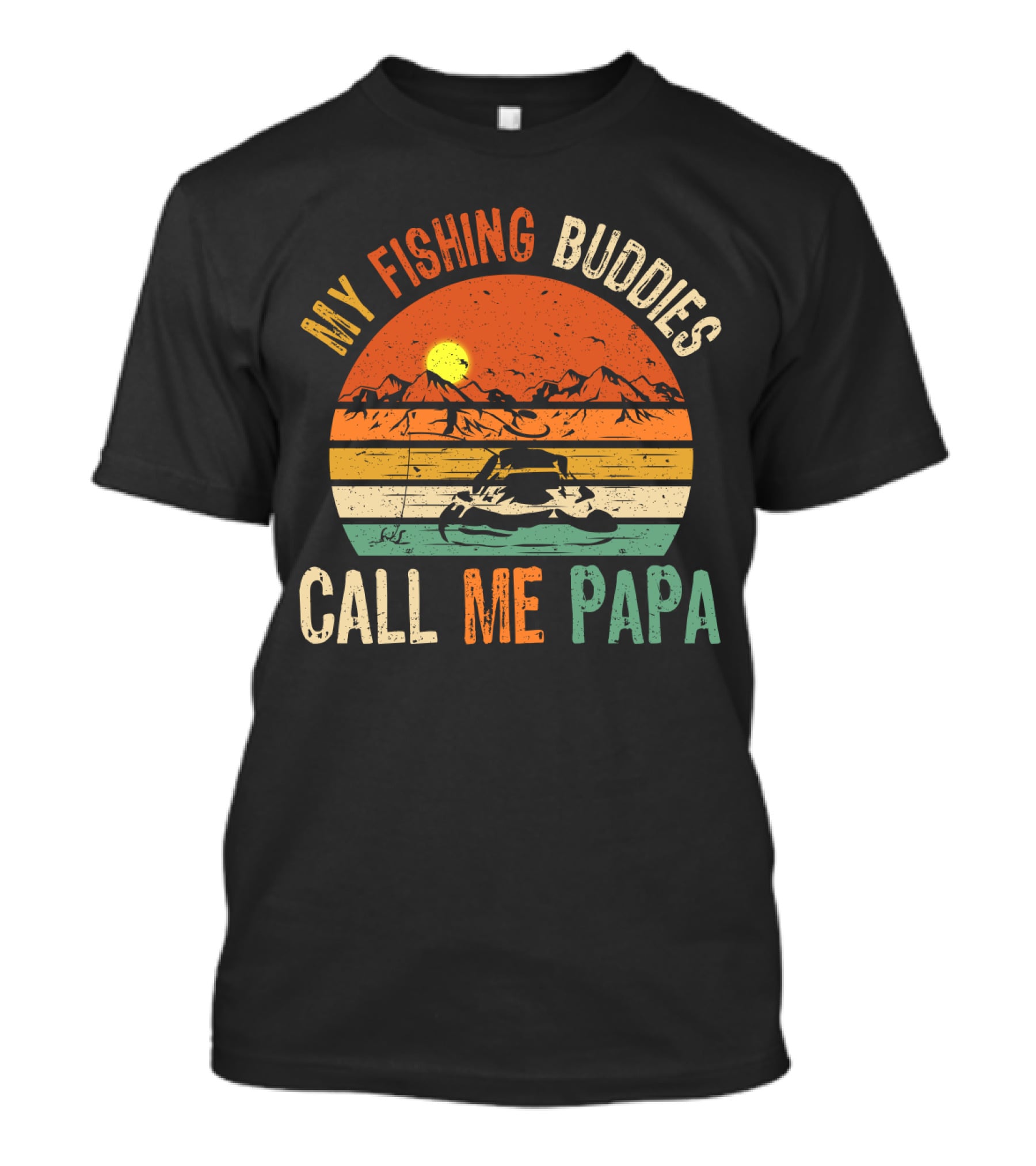 My Fishing Buddies Call Me Papa Vintage Fisherman Retro Sunset T-Shirt