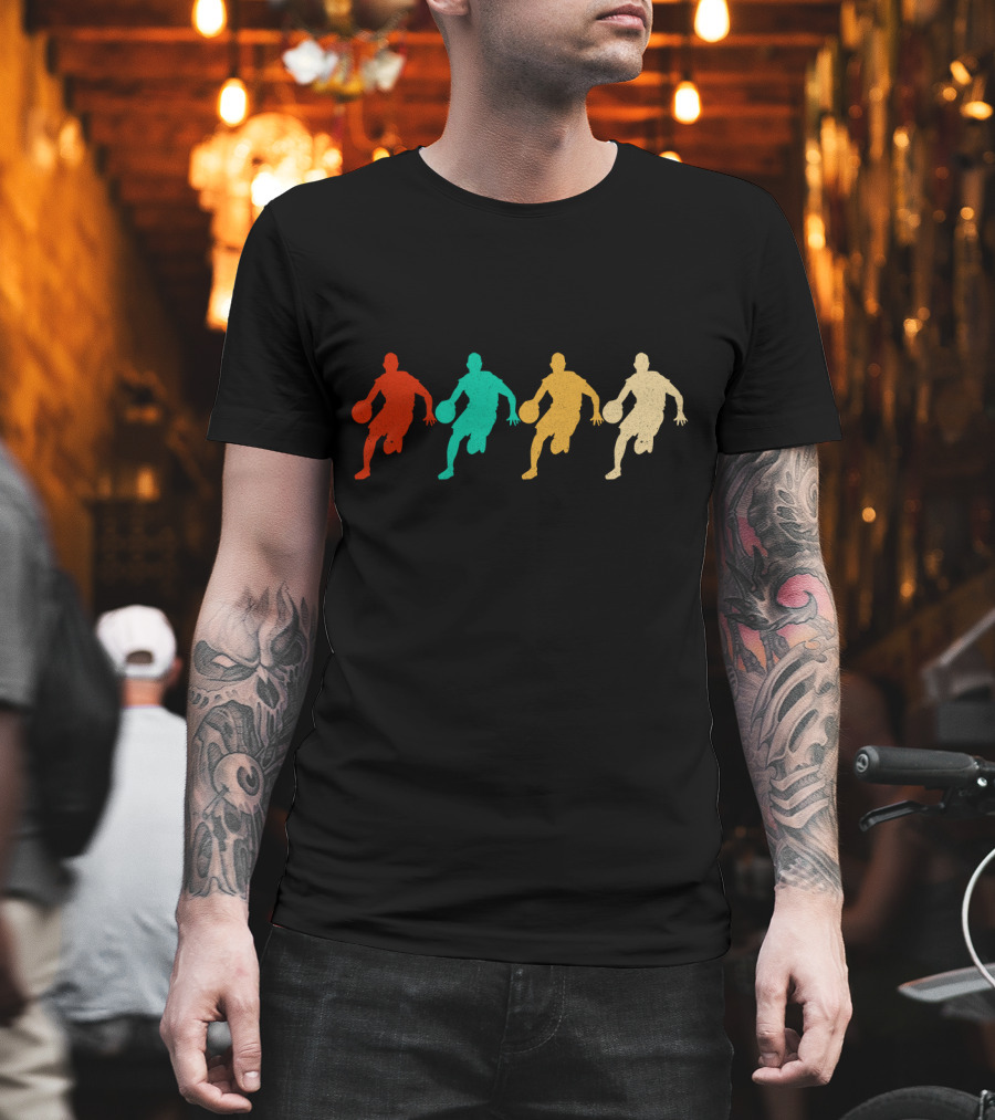 Vintage Basketball Dribbling Silhouettes Retro Colors T-Shirt
