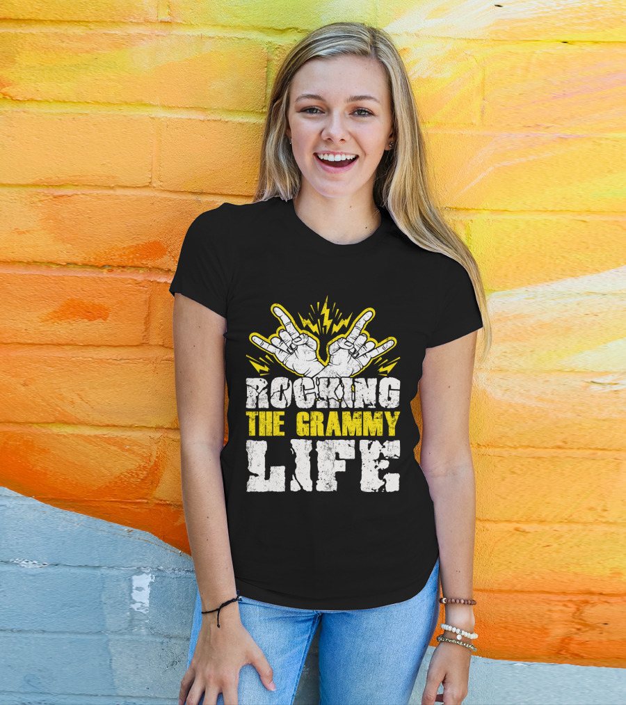 Rocking The Grammy Life With Vibrant Hand Gestures And Energetic Lightning Elements T-Shirt