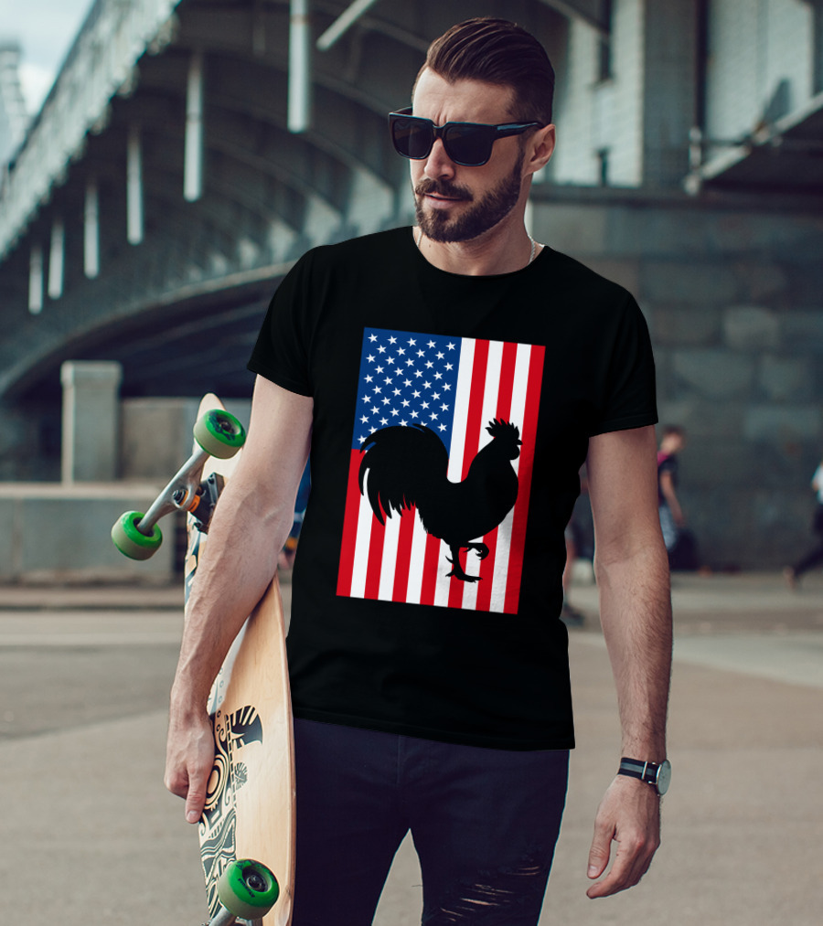 USA American Flag Rooster Silhouette T-Shirt